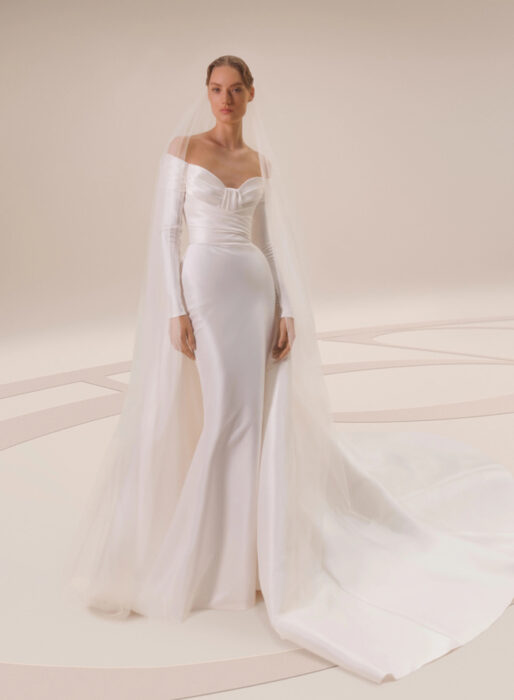 abito da sposa a colonna con maniche lunghe Elie Saab Fall 2023